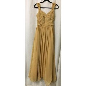 JJ House Formal Dress Beaded Shoulders Pleated Twist Prom, Size 4 Tan Nude D5